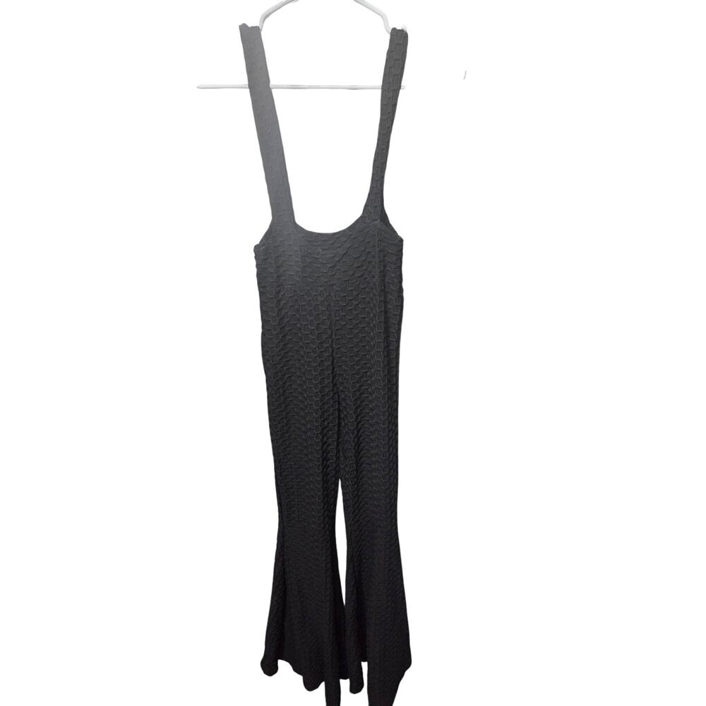 Black Textured Suspender Flare Pants Jumpsuit - Fashion Nova - S